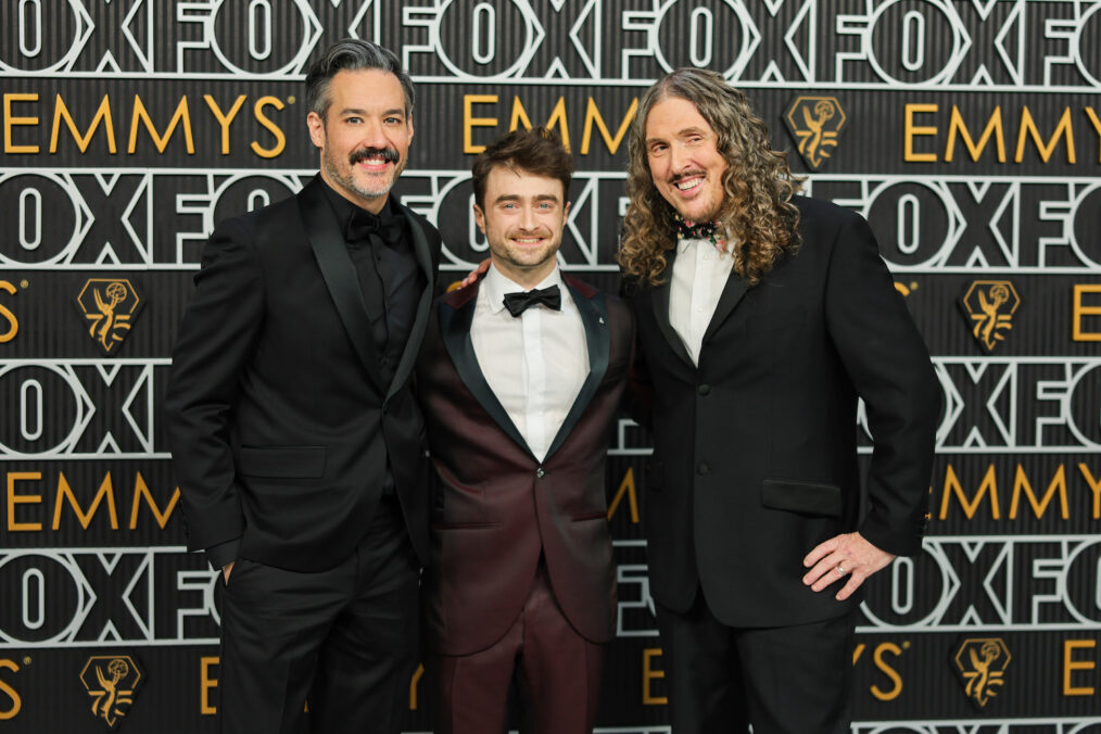 Eric Appel, Daniel Radcliffe and Weird Al Yankovic attend the 75th Primetime Emmy Awards at Peacock Theater on January 15, 2024 in Los Angeles, California.