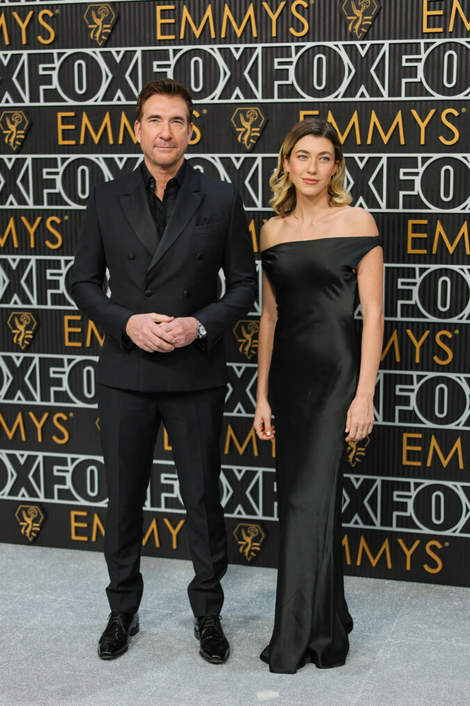 Dylan McDermott and Colette McDermott attend the 75th Primetime Emmy Awards at Peacock Theater on January 15, 2024 in Los Angeles, California.