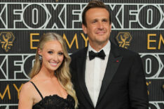 Kayla Radomski and Jason Segel attend the 75th Primetime Emmy Awards at Peacock Theater on January 15, 2024 in Los Angeles, California.