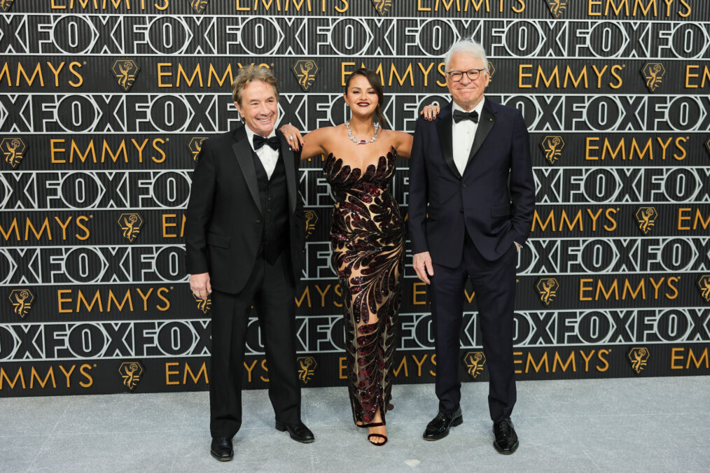 Martin Short, Selena Gomez and Steve Martin attend the 75th Primetime Emmy Awards at Peacock Theater on January 15, 2024 in Los Angeles, California.