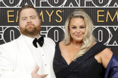 Paul Walter Hauser and Amy Elizabeth Boland attend the 75th Primetime Emmy Awards at Peacock Theater on January 15, 2024 in Los Angeles, California.