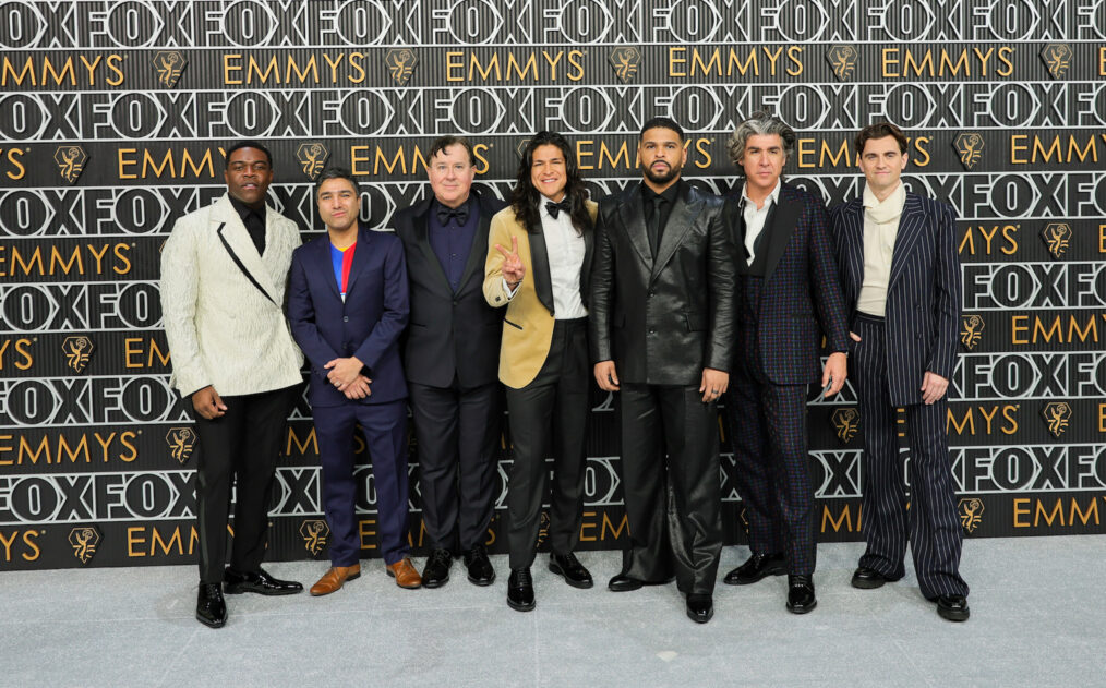 Sam Richardson, Nick Mohammed, Jeremy Swift, Cristo Fernández, Kola Bokinni, James Lance, and Billy Harris attend the 75th Primetime Emmy Awards at Peacock Theater on January 15, 2024 in Los Angeles, California.