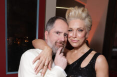 Brendan Hunt (L) and Hannah Waddingham seen at the Apple TV+ Emmy Awards post ceremony reception at Mother Wolf on January 15, 2024 in Los Angeles, California.