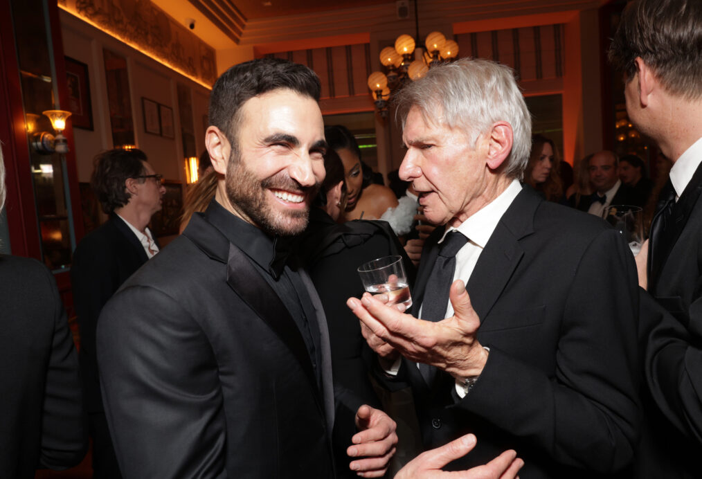 Brett Goldstein (L) and Harrison Ford seen at the Apple TV+ Emmy Awards post ceremony reception at Mother Wolf on January 15, 2024 in Los Angeles, California.