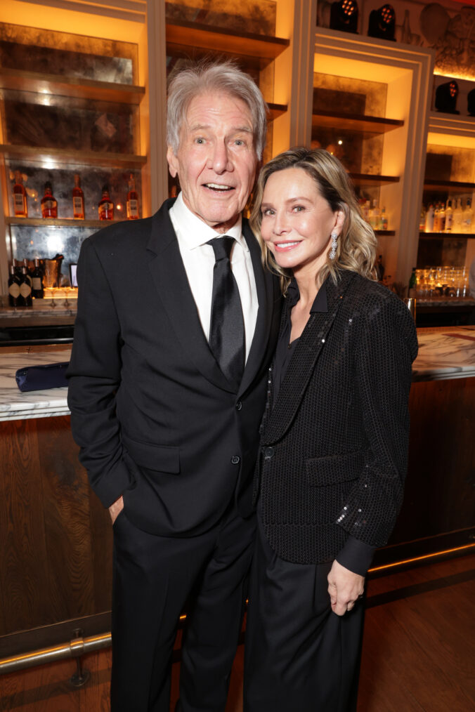 Harrison Ford and Calista Flockhart seen at the Apple TV+ Emmy Awards post ceremony reception at Mother Wolf on January 15, 2024 in Los Angeles, California.