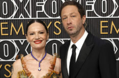 Yelena Yemchuk and Ebon Moss-Bachrach attend the 75th Primetime Emmy Awards at Peacock Theater on January 15, 2024 in Los Angeles, California.