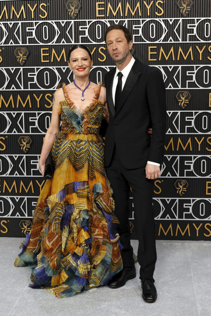 Yelena Yemchuk and Ebon Moss-Bachrach attend the 75th Primetime Emmy Awards at Peacock Theater on January 15, 2024 in Los Angeles, California.