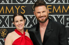 Emily Hampshire and Bobby Berk attends the 75th Primetime Emmy Awards at Peacock Theater on January 15, 2024