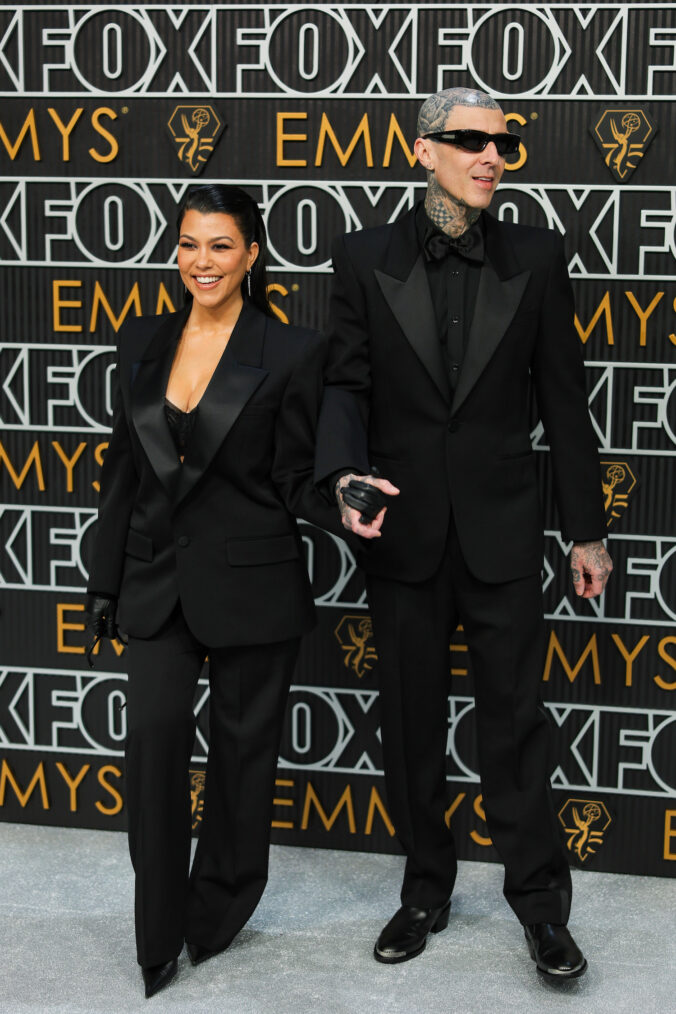 Kourtney Kardashian and Travis Barker attend the 75th Primetime Emmy Awards at Peacock Theater on January 15, 2024 in Los Angeles, California.