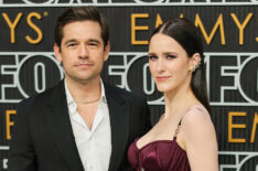 Jason Ralph and Rachel Brosnahan attend the 75th Primetime Emmy Awards at Peacock Theater on January 15, 2024 in Los Angeles, California.