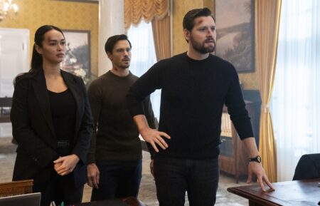 Vinessa Vidotto as Special Agent Cameron Vo, Greg Hovanessian as Damien Powell, and Luke Kleintank as Special Agent Scott Forrester in the 'FBI: International' Season 3 Premiere
