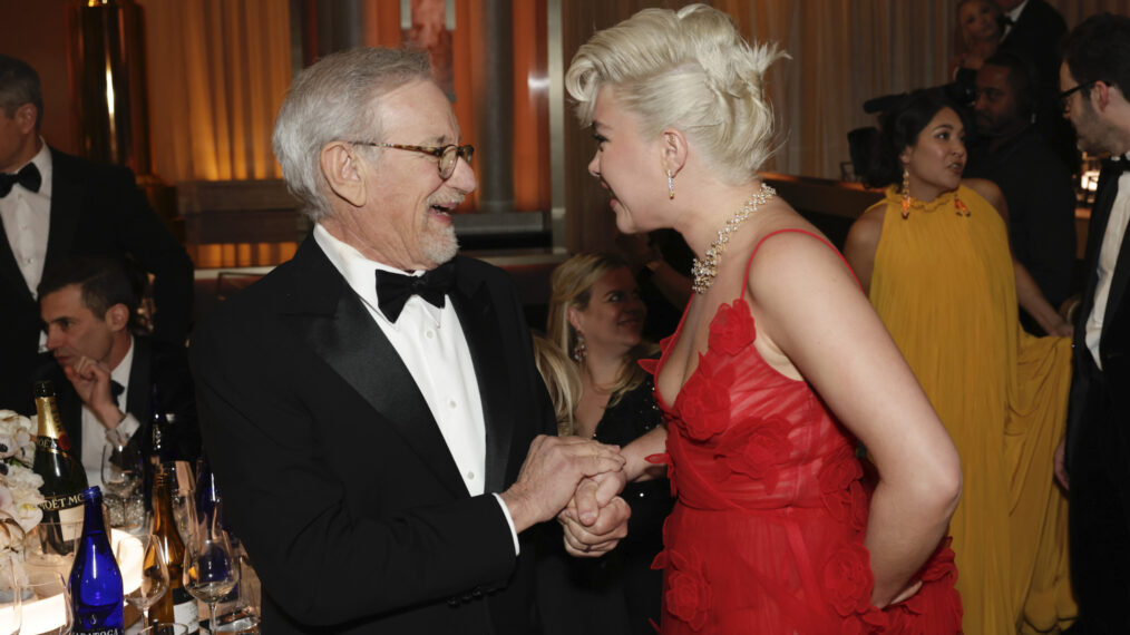 Steven Spielberg and Florence Pugh at the 81st Annual Golden Globe Awards