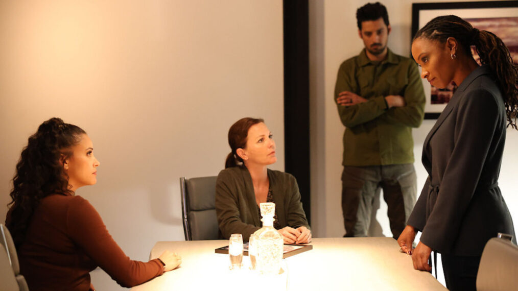 Gabrielle Elise Walsh as Lacey Quinn, Kelli Williams as Margaret Reed, Karan Oberoi as Dahn Rana, Shanola Hampton as Gabi Mosely in the 'Found' Season 1 Finale