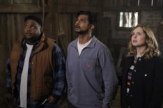 Tristan D. Lalla, Utkarsh Ambudkar, and Rose McIver in 'Ghosts' - Season 3, 'The Owl'