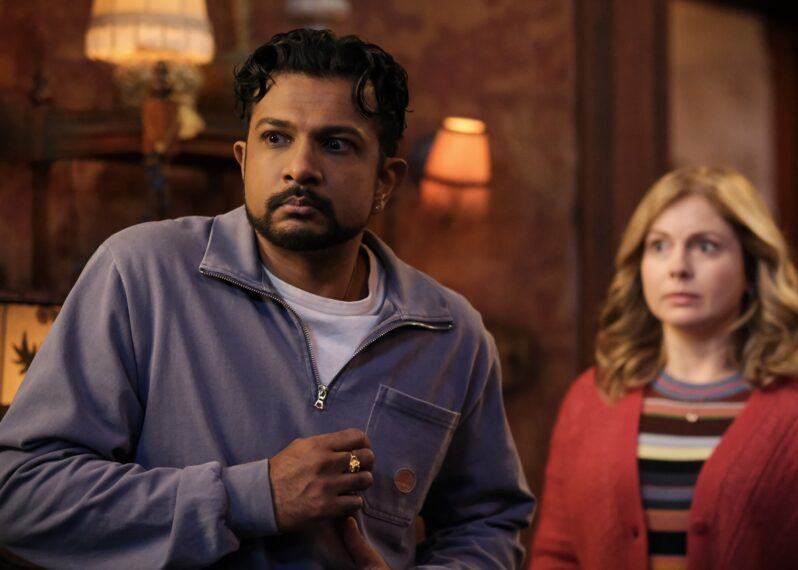 Utkarsh Ambudkar and Rose McIver in 'Ghosts' Season 3