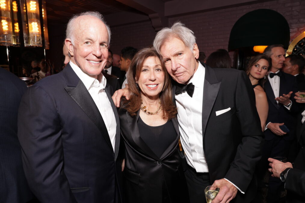 Jim Berkus, Ria Berkus, and Harrison Ford at the 2024 Golden Globes