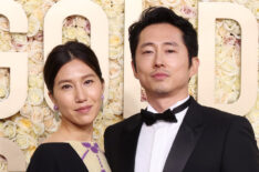 Joana Pak and Steven Yeun attend the 81st Annual Golden Globe Awards