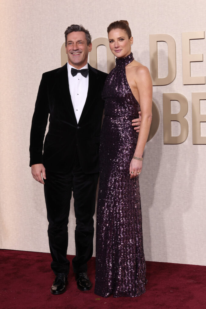 Jon Hamm and Anna Osceola attend the 81st Annual Golden Globe Awards