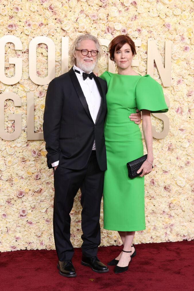 Tony McNamara and Belinda Bromilow attend the 81st Annual Golden Globe Awards