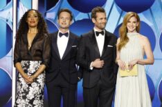 Gina Torres, Sarah Rafferty, Patrick Adams and Gabriel Macht at the 81st Annual Golden Globe Awards