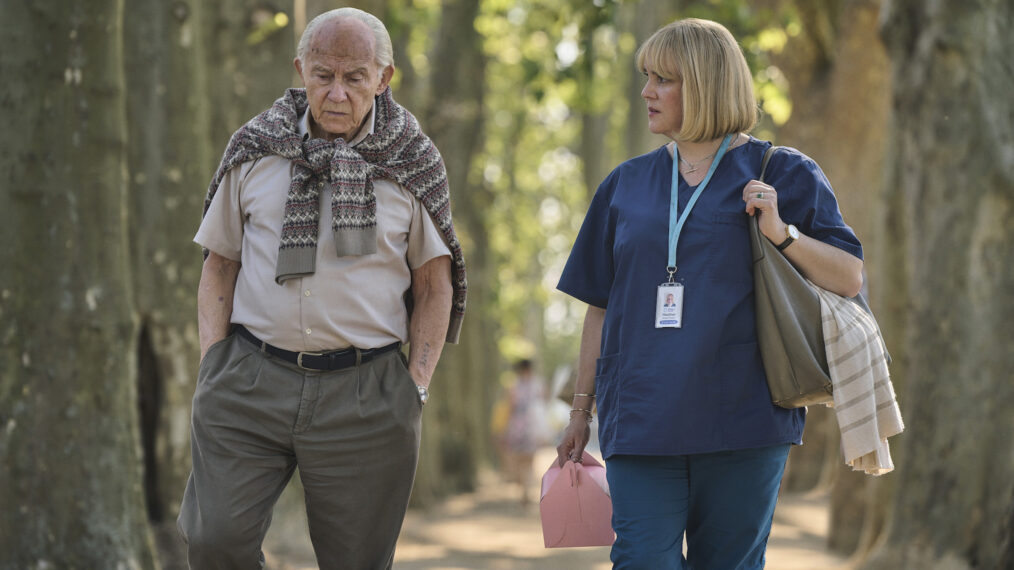 Harvey Keitel and Melanie Lynskey in The Tattooist of Auschwitz