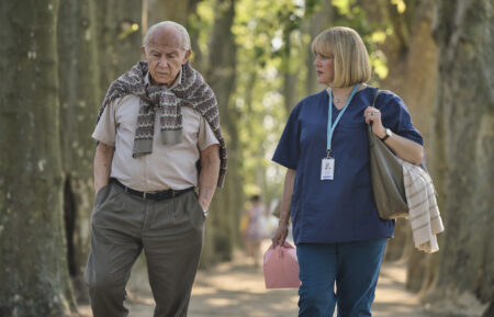 Harvey Keitel and Melanie Lynskey in The Tattooist of Auschwitz