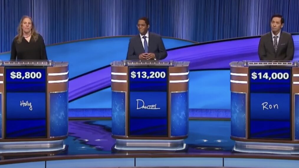 Holly Hassel, Daniel Moore, and Ron Cheung on 'Jeopardy!'