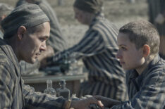 Jonah Hauer-King as Lali Sokolov meets Anna Próchniak as Gita Furman in The Tattooist of Auschwitz