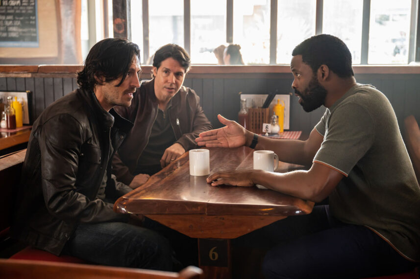 Eoin Macken as Gavin, Jon Seda as Dr. Sam, and Chiké Okonkwo as Ty in 'La Brea' Season 3 Episode 3