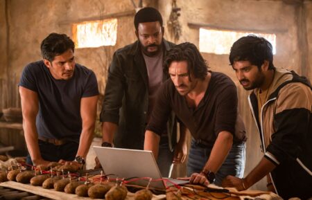 Nicholas Gonzalez as Levi, Chiké Okonkwo as Ty, Eoin Macken as Gavin, and Rohan Mirchandaney as Scott in 'La Brea' Season 3 Premiere