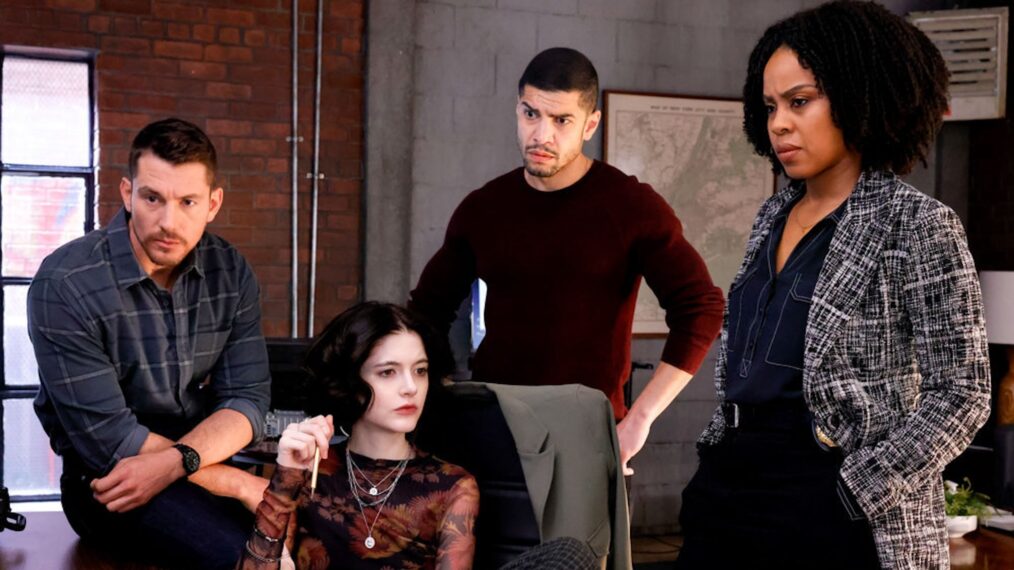 Brent Antonello as Detective Jamie Whelan, Ainsley Seiger as Detective Jet Slootmaekers, Rick Gonzalez as Detective Bobby Reyes, and Danielle Moné Truitt as Sergeant Ayanna Bell in 'Law & Order: Organized Crime' - Season 3, Episode 21