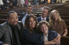 Ice-T as Sgt. Odafin 'Fin' Tutuola, Octavio Pisano as Det. Joe Velasco, Mariska Hargitay as Captain Olivia Benson, Ryan Buggle as Noah Porter Benson, Peter Scanavino as Dominick 'Sonny' Carisi Jr., and Kelli Giddish as Amanda Rollins in the 'Law & Order: SVU' Season 25 Premiere