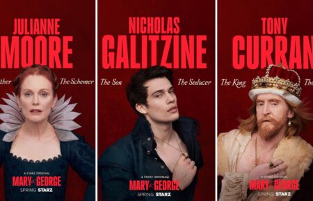 'Mary & George' cast portraits of Julianne Moore, Nicholas Galitzine, and Tony Curran