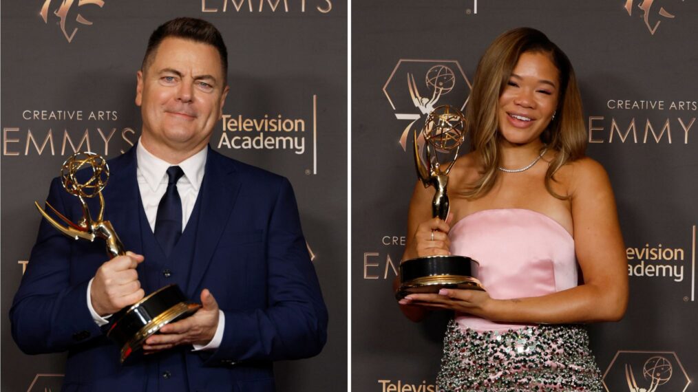 Nick Offerman and Storm Reid at the 75th Creative Arts Emmy Awards