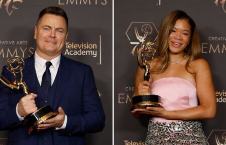 Nick Offerman and Storm Reid at the 75th Creative Arts Emmy Awards