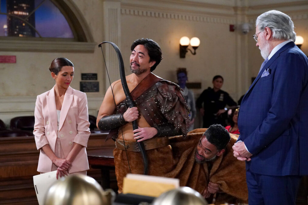 India de Beaufort as Olivia, John Larroquette as Dan Fielding in Night Court - Season 2