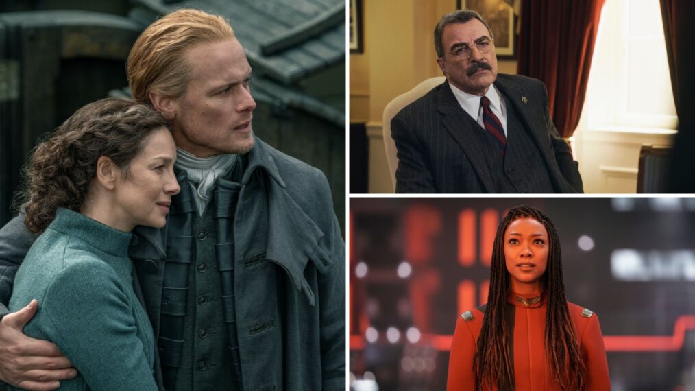 Caitriona Balfe and Sam Heughan in 'Outlander,' Tom Selleck in 'Blue Bloods,' and Sonequa Martin-Green in 'Star Trek: Discovery'