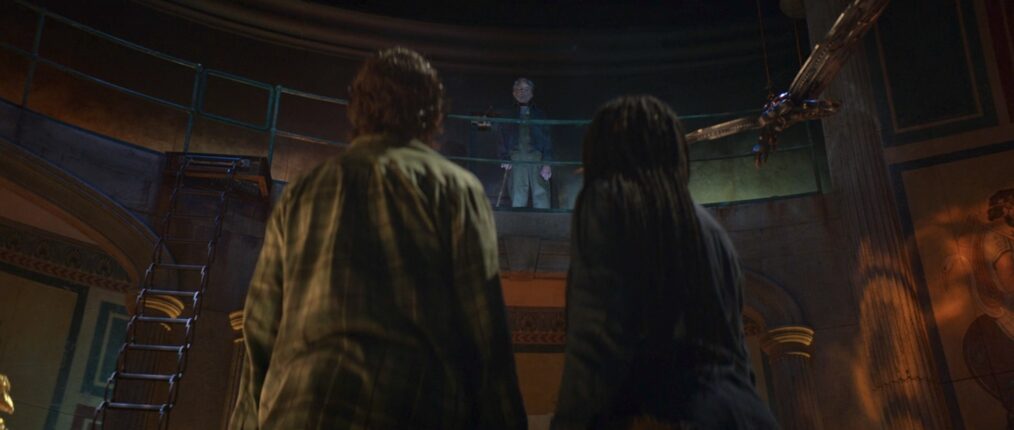 Walker Scobell as Percy, Leah Sava Jeffries as Annabeth, Timothy Omundson as Hephaestus in 'Percy Jackson and the Olympians' Season 1 Episode 5