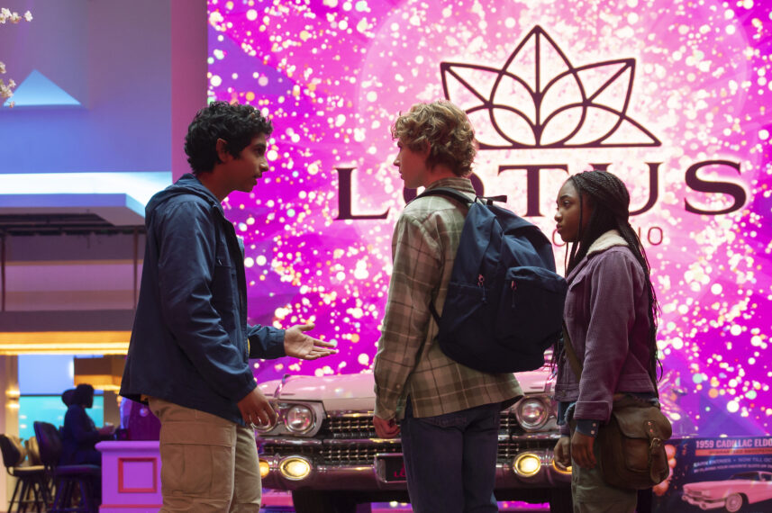 Aryan Simhadri, Walker Scobell, and Leah Sava Jeffries in 'Percy Jackson and the Olympians' Episode 6 Lotus Casino scene