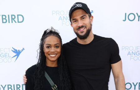 Rachel Lindsay and Bryan Abasolo attend Thanksgiving at Project Angel Food on November 23, 2023 in Los Angeles, California.