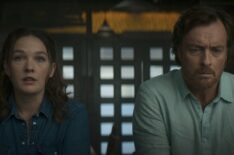 Virginia Kull and Toby Stephens as Sally Jackson and Poseidon in 'Percy Jackson and the Olympians' Episode 7