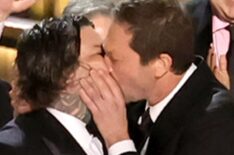Ebon Moss-Bachrach kisses Matty Matheson upon 'The Bear' winning Outstanding Comedy Series at the 75th Emmys