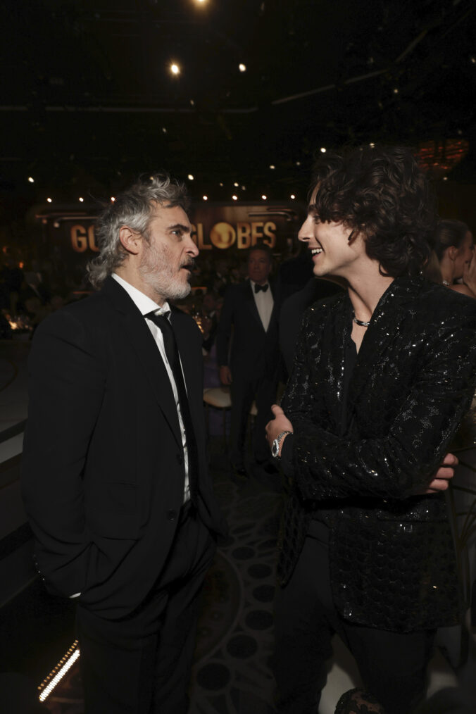 Joaquin Phoenix and Timothee Chalamet at the 81st Annual Golden Globe Awards