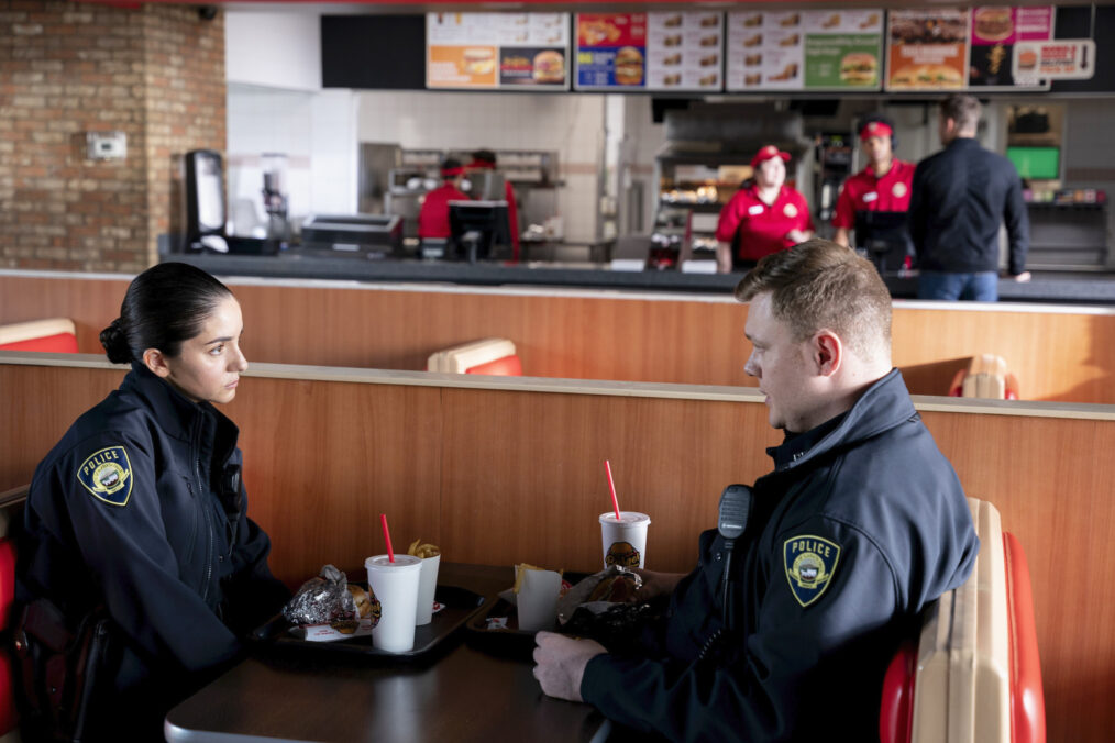 Paniz Zade as Officer Amini and Nemo Cartwright as Cop in Tracker - 'Klamath Falls'