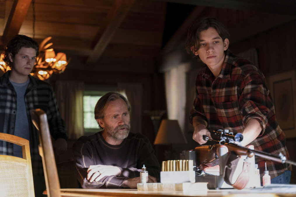 Matthew Nelson-Mahood as Young Russell Shaw, Lee Tergesen as Ashton Shaw, and Prestyn Bates as Young Colter Shaw in Tracker