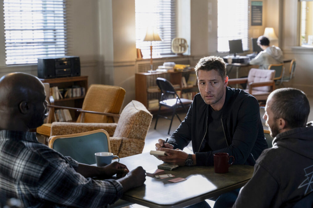 Garfield Wilson as Fred, Justin Hartley as Colter Shaw and Sean Owen Roberts as Milton in Tracker - - 'Klamath Falls'