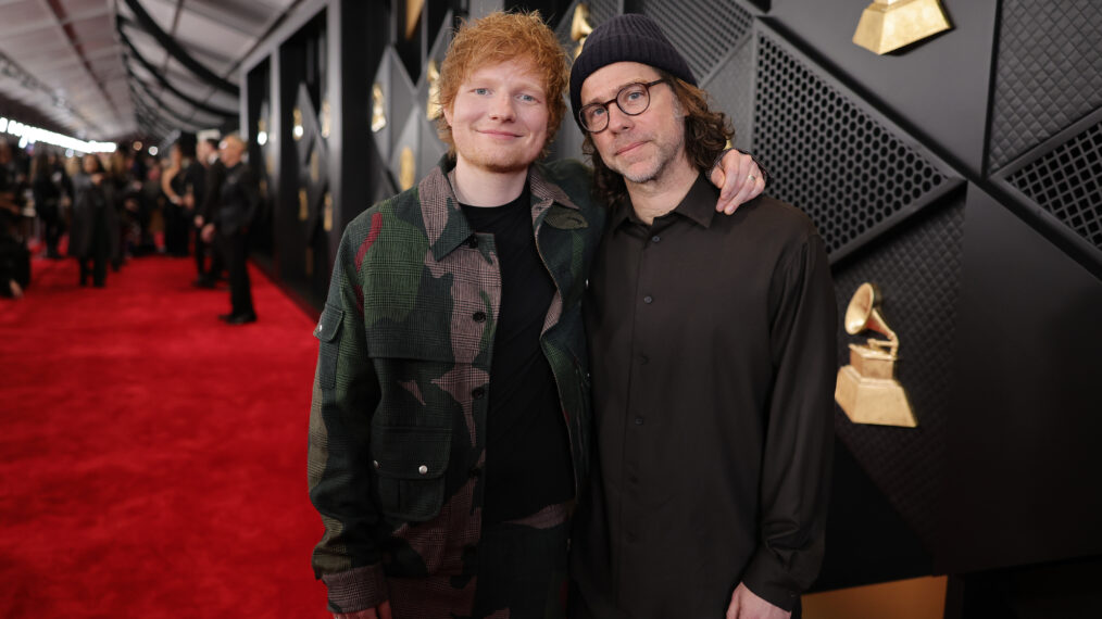 Ed Sheeran and Aaron Dessner attend the 66th Grammy Awards