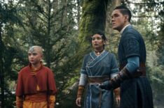 Gordon Cormier as Aang, Kiawentiio as Katara, and Ian Ousley as Sokka in Avatar: The Last Airbender