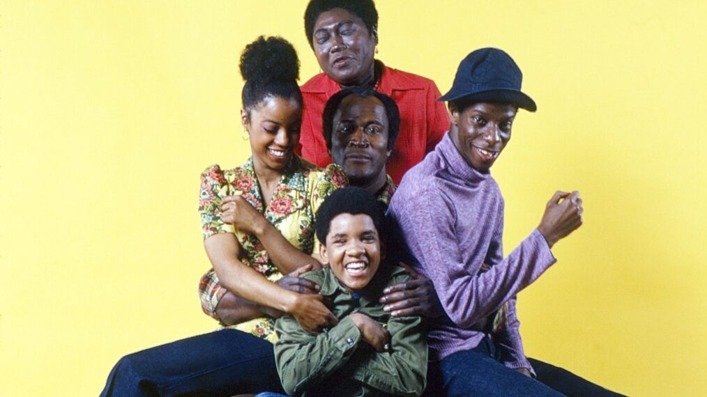 Bern Nadette Stanis, Esther Rolle, John Amos, Ralph Carter, and Jimmie Walker in Good Times, 1974.