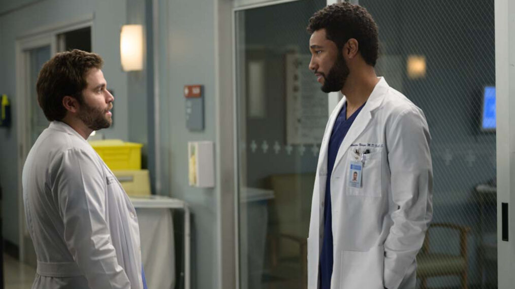 Jake Borelli and Anthony Hill as Jake Schmitt and Dr. Winstin Ndugu in Grey’s Anatomy - 'We’ve Only Just Begun'